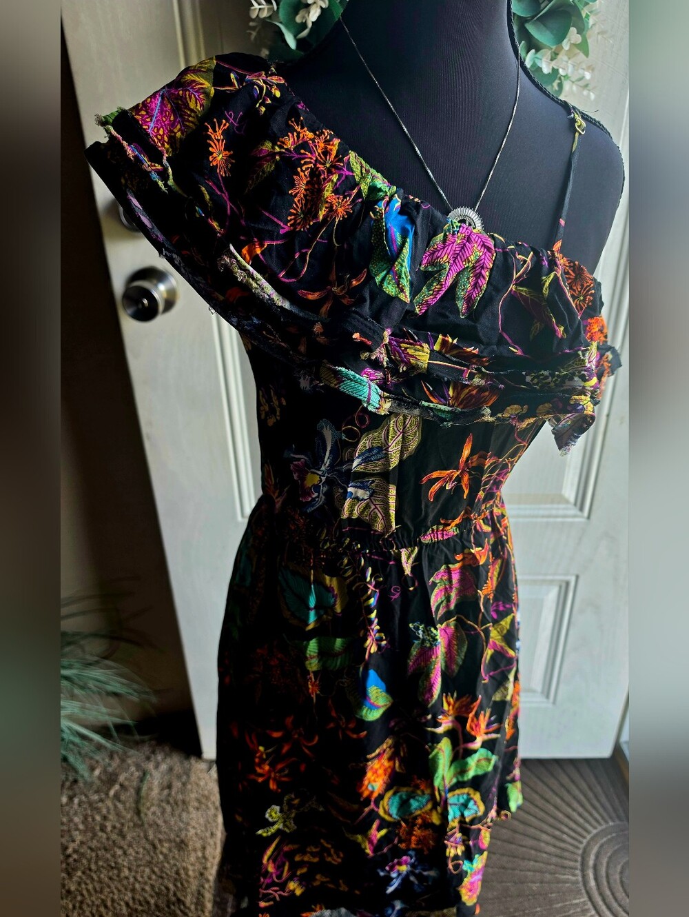 H & M Tropical Floral One Shoulder Dress